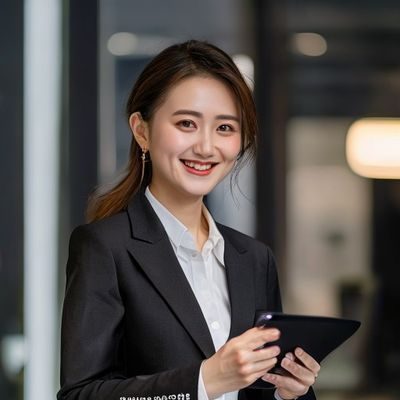 杏吧探花内容总监刘颖的专业形象照，面带亲切笑容，手持平板电脑，展现内容运营专家的专业气质