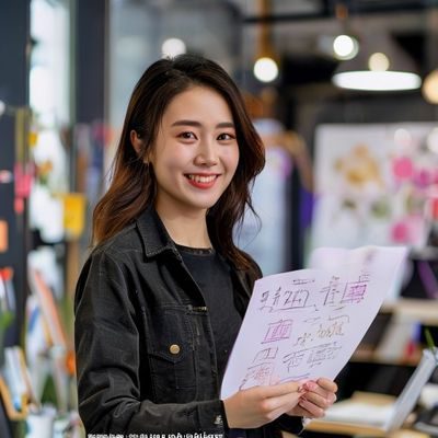 杏吧探花用户体验设计师王玫的专业形象照，手持设计草稿，面带创意灵感的微笑，背景为色彩丰富的设计工作室